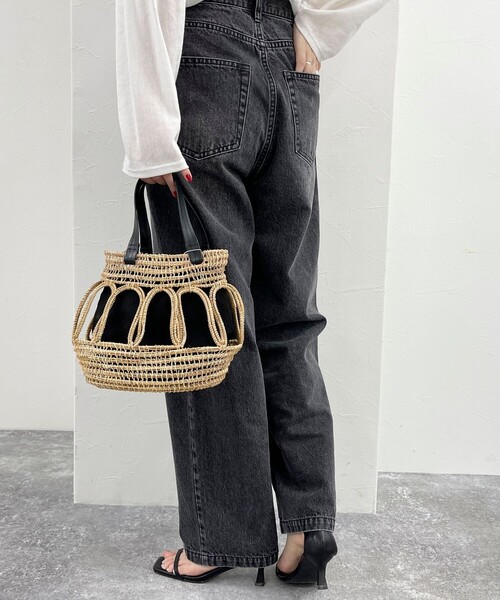 fredy emue(フレディエミュ)の「【TARANGO/タランゴ】レザーハンドルパームカゴバッグ(かごバッグ・レディース・オフホワイト/ブラック・FREE)」の10枚目の写真