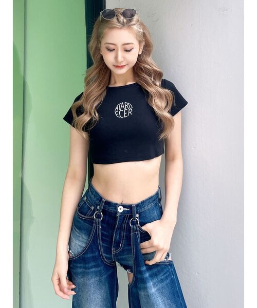 GYDA（ジェイダ）の「ATARDECERショートTシャツ（Tシャツ/カットソー・レディース・オフホワイト/ブラック・FREE）」の5枚目の写真