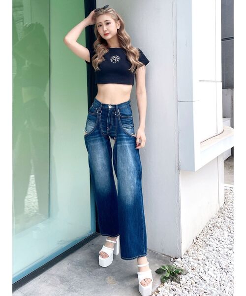 GYDA（ジェイダ）の「ATARDECERショートTシャツ（Tシャツ/カットソー・レディース・オフホワイト/ブラック・FREE）」の8枚目の写真