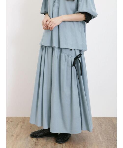 【新品】 Samansa Mos2 配色左脇リボンスカート ブルー　ロング Samansa Mos2 スカート 配色左脇リボンスカート : ZOZOTOWN