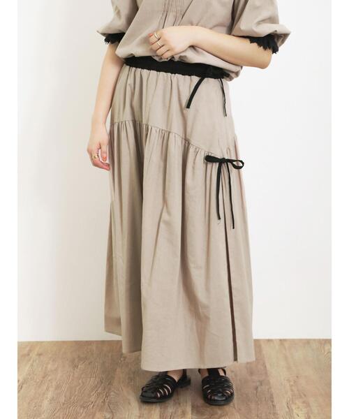 Samansa Mos2(サマンサ モスモス)の「配色左脇リボンスカート(スカート・レディース・キナリ/ベージュ系その他/ブルー・F)」の4枚目の写真