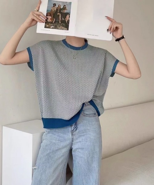 Miniministore（ミニミニストア）の「フレンチスリーブサマーニット レディース（ニット/セーター・レディース・ピンク系/ホワイト/ブルー/グレイッシュベージュ/ブラック/ダークベージュ・FREE）」の9枚目の写真