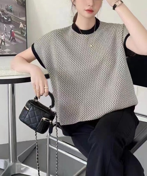 Miniministore（ミニミニストア）の「フレンチスリーブサマーニット レディース（ニット/セーター・レディース・ピンク系/ホワイト/ブルー/グレイッシュベージュ/ブラック/ダークベージュ・FREE）」の10枚目の写真