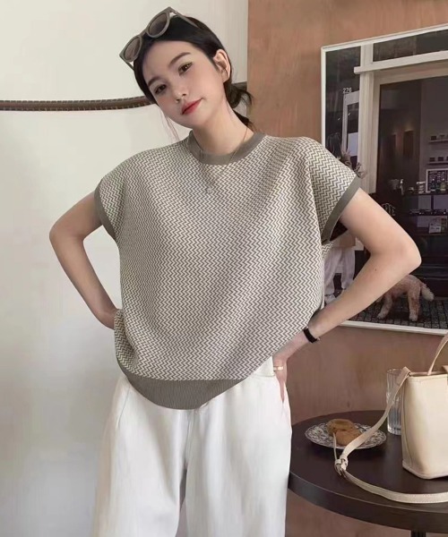Miniministore（ミニミニストア）の「フレンチスリーブサマーニット レディース（ニット/セーター・レディース・ピンク系/ホワイト/ブルー/グレイッシュベージュ/ブラック/ダークベージュ・FREE）」の13枚目の写真