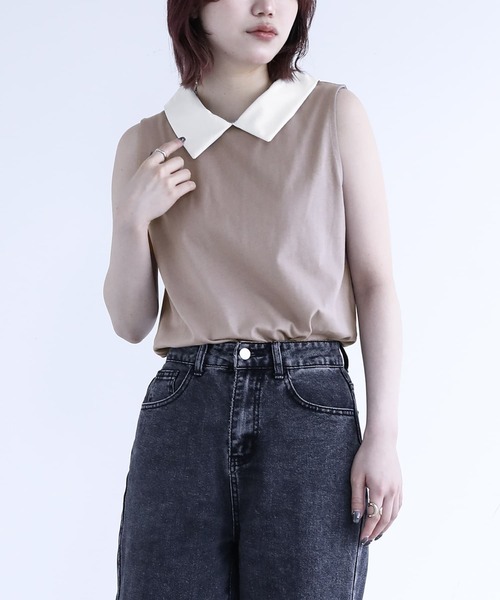 n'OrLABEL（ノアールレーベル）の「【機能素材】『襟付きカットソー』（タンクトップ・レディース・ブラック/グレイッシュベージュ/オフホワイト・1/2）」の3枚目の写真