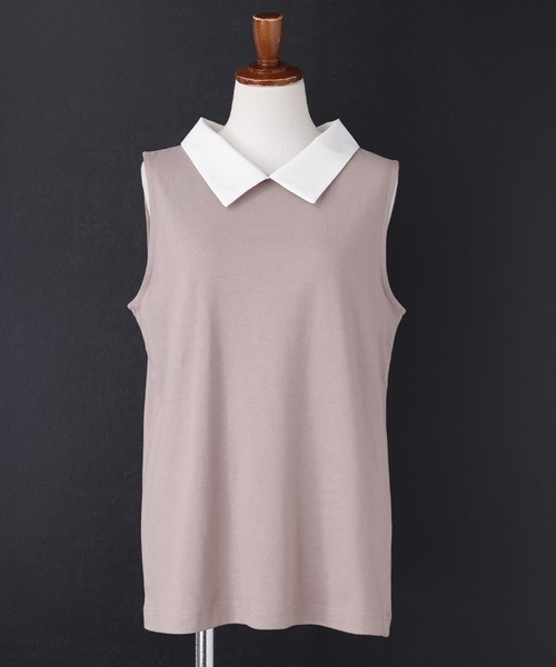 n'OrLABEL（ノアールレーベル）の「【機能素材】『襟付きカットソー』（タンクトップ・レディース・ブラック/グレイッシュベージュ/オフホワイト・1/2）」の6枚目の写真