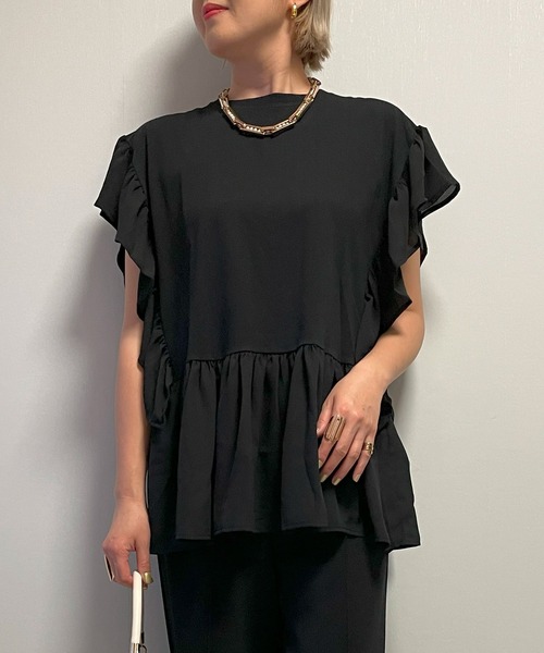 Fizz(フィズ)の「【Fizz/フィズ】 ギャザーフリルプルオーバー(Tシャツ/カットソー・レディース・ブラック/ホワイト/グリーン・M)」の6枚目の写真