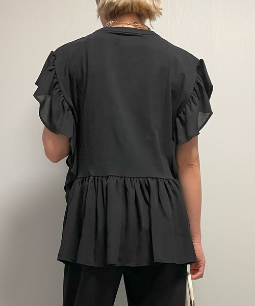 Fizz(フィズ)の「【Fizz/フィズ】 ギャザーフリルプルオーバー(Tシャツ/カットソー・レディース・ブラック/ホワイト/グリーン・M)」の7枚目の写真