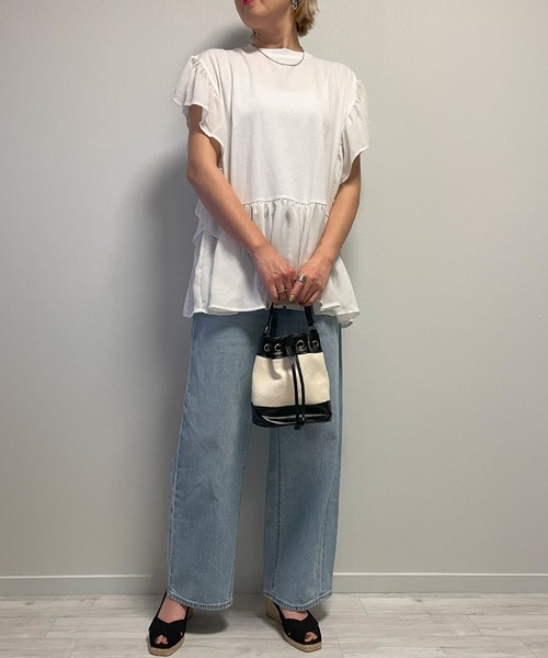 Fizz(フィズ)の「【Fizz/フィズ】 ギャザーフリルプルオーバー(Tシャツ/カットソー・レディース・ブラック/ホワイト/グリーン・M)」の8枚目の写真