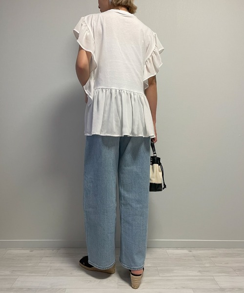 Fizz(フィズ)の「【Fizz/フィズ】 ギャザーフリルプルオーバー(Tシャツ/カットソー・レディース・ブラック/ホワイト/グリーン・M)」の9枚目の写真
