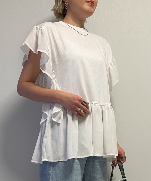 Fizz(フィズ)の「【Fizz/フィズ】 ギャザーフリルプルオーバー(Tシャツ/カットソー・レディース・ブラック/ホワイト/グリーン・M)」の10枚目の写真