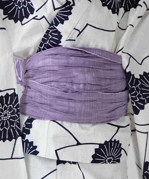 キッズ浴衣3点セット ニコアンティーク 白地に紺の扇面と菊（浴衣）｜utatane（ウタタネ）