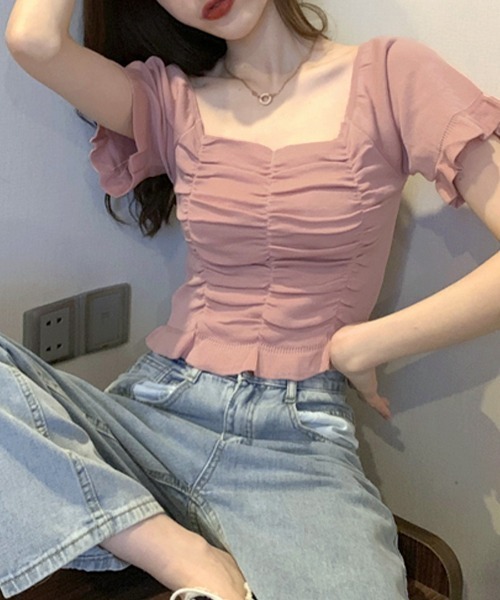 REMUR(レミュール)の「シャーリングトップス(Tシャツ/カットソー・レディース・マスタード/ベージュ/ピンク/ホワイト/ブラック・M)」の16枚目の写真