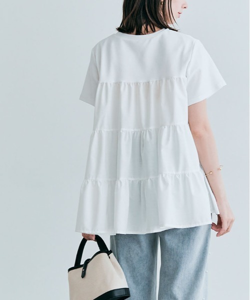 kirakiraShop(キラキラショップ)の「ティアード 異素材 カットソー Tシャツ(Tシャツ/カットソー・レディース・アイボリー/ブラック/ベージュ/ホワイト/ライトブルー・M/L)」の11枚目の写真