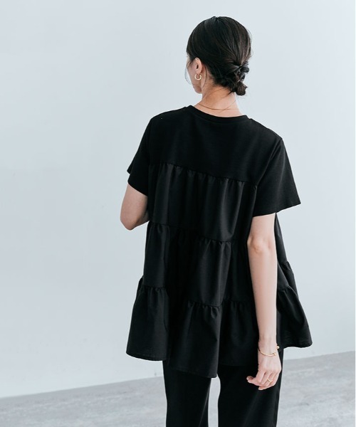 kirakiraShop(キラキラショップ)の「ティアード 異素材 カットソー Tシャツ(Tシャツ/カットソー・レディース・アイボリー/ブラック/ベージュ/ホワイト/ライトブルー・M/L)」の20枚目の写真