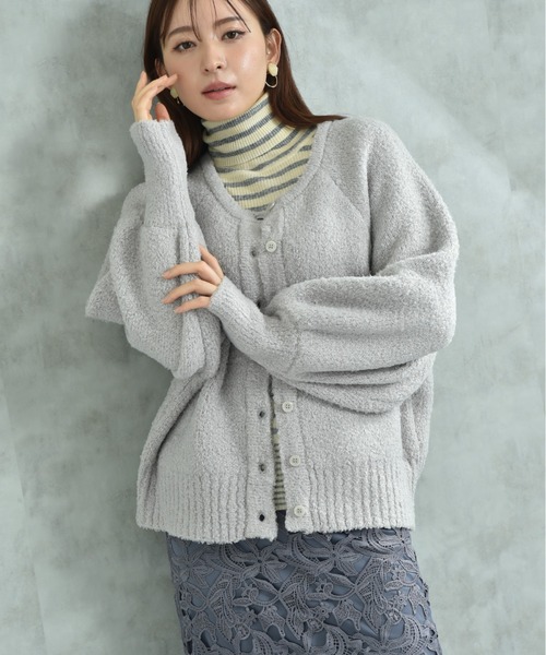 INTERPLANET（インタープラネット）の「ラメ混ショート丈ラグランカーディガン（カーディガン/ボレロ・レディース・ベージュ/チャコールグレー・FREE）」の13枚目の写真