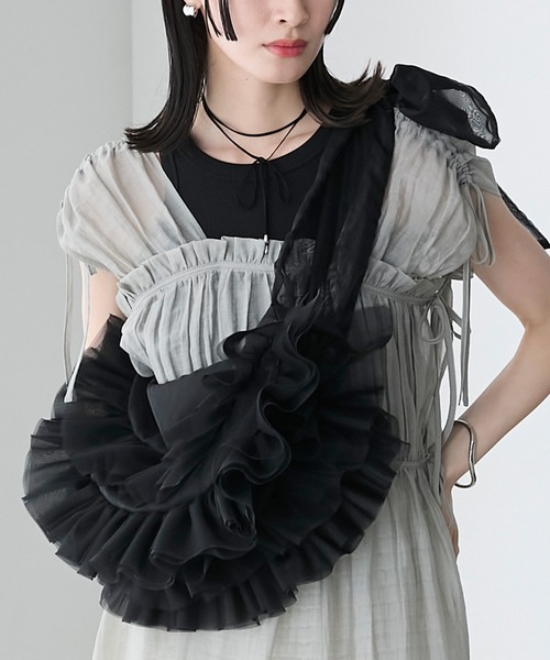forksy.（フォルクシー）の「【forksy.】2wayチュールフリルリボンラウンドバッグ（ハンドバッグ・レディース・ミント/コーラルピンク/ブラック・FREE）」の2枚目の写真