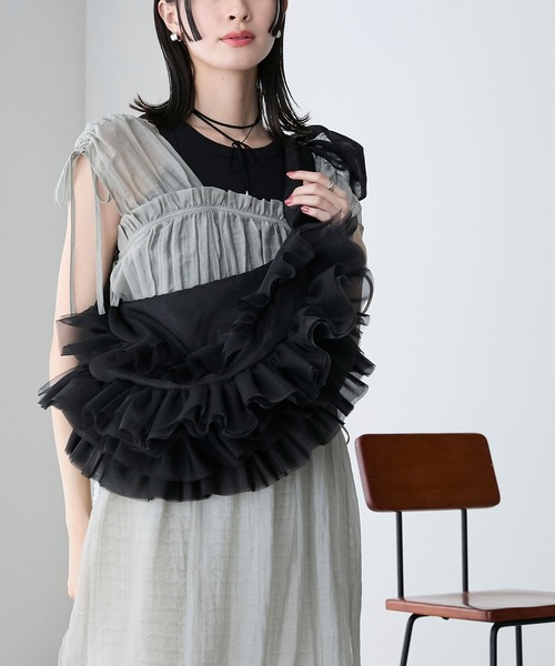 forksy.（フォルクシー）の「【forksy.】2wayチュールフリルリボンラウンドバッグ（ハンドバッグ・レディース・ミント/コーラルピンク/ブラック・FREE）」の8枚目の写真