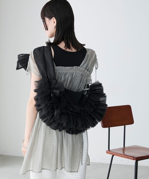 forksy.（フォルクシー）の「【forksy.】2wayチュールフリルリボンラウンドバッグ（ハンドバッグ・レディース・ミント/コーラルピンク/ブラック・FREE）」の10枚目の写真
