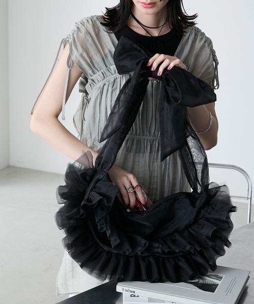 forksy.（フォルクシー）の「【forksy.】2wayチュールフリルリボンラウンドバッグ（ハンドバッグ・レディース・ミント/コーラルピンク/ブラック・FREE）」の12枚目の写真