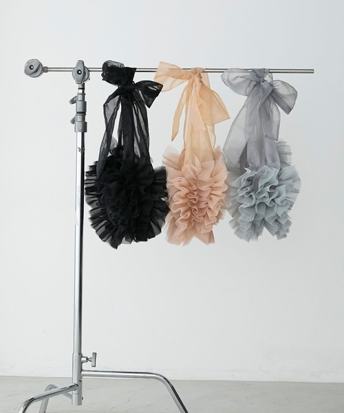 forksy.（フォルクシー）の「【forksy.】2wayチュールフリルリボンラウンドバッグ（ハンドバッグ・レディース・ミント/コーラルピンク/ブラック・FREE）」の4枚目の写真