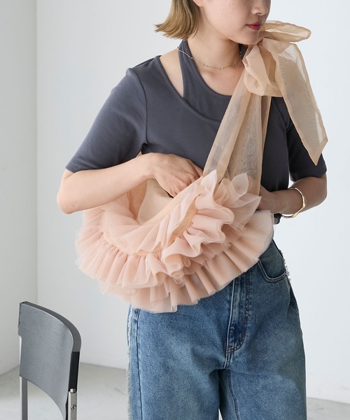 forksy.（フォルクシー）の「【forksy.】2wayチュールフリルリボンラウンドバッグ（ハンドバッグ・レディース・ミント/コーラルピンク/ブラック・FREE）」の18枚目の写真
