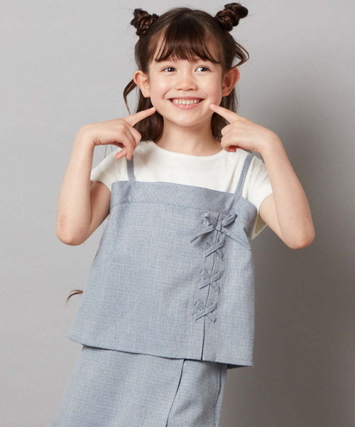 a.v.v（アーヴェヴェ）の「[140-150]【セットアップ対応】レースアップドッキングTシャツ（シャツ/ブラウス・キッズ・ダークインディゴブルー/ネイビー・150/140）」の3枚目の写真