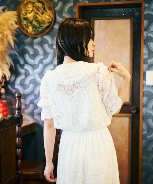 kutir（クティール）の「【クティールとレトロ】セットアップ着用可　レースフリルブラウス（シャツ/ブラウス・レディース・オフホワイト/ブルー/グレー・FREE）」の16枚目の写真