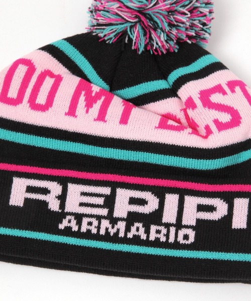 repipi armario（レピピ アルマリオ）の「スポポンポンワッチ（ニットキャップ/ビーニー・キッズ・ホワイト/ブラック/ブルー・FREE）」の5枚目の写真