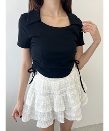 オープンカラーサイドリボンTシャツ