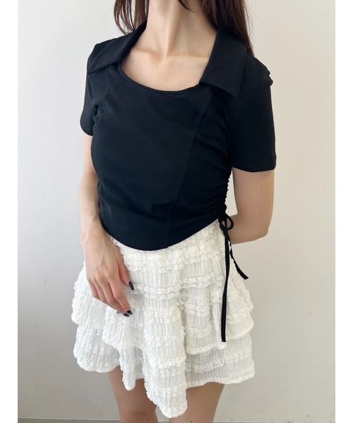 【a✩プロフ必読様】ダーリッチ オープンリボンTシャツ フリーサイズ ホワイト リボンレース風プリントTシャツ(130 ホワイト): トップス