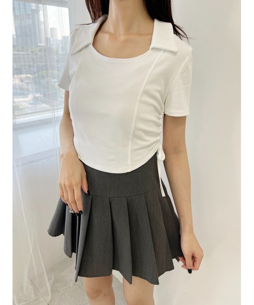 オープンカラーサイドリボンTシャツ（Tシャツ/カットソー