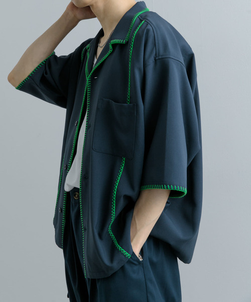 定価3,6万＊人気 プランテーション ブーケステッチシャツ M 刺繍 日本製 セール】ブランケットステッチショートスリーブシャツ（シャツ