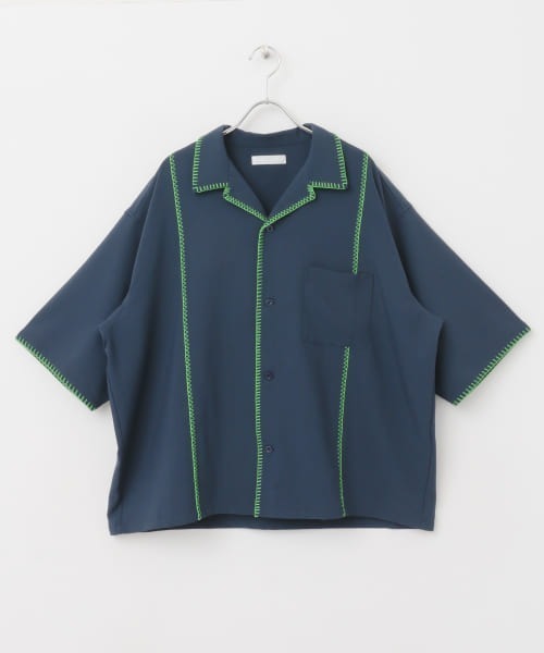 SENSE OF PLACE by URBAN RESEARCH(センスオブプレイスバイアーバンリサーチ)の「ブランケットステッチショートスリーブシャツ(シャツ/ブラウス・メンズ・ブラック/ベージュ/ネイビー・LARGE/MEDIUM)」の17枚目の写真