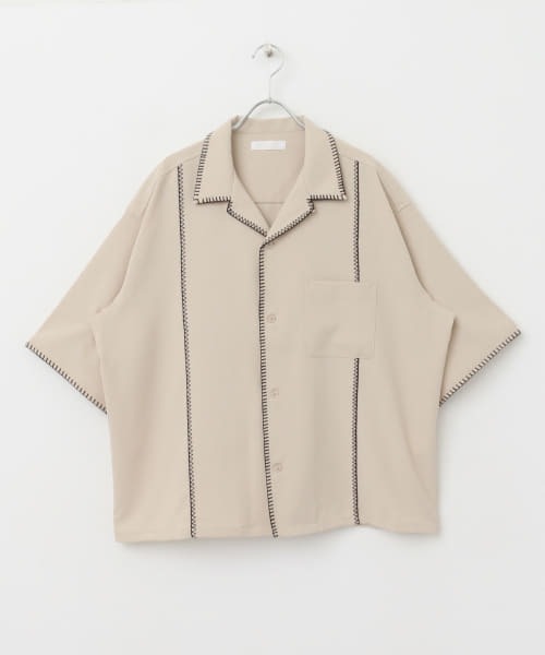 SENSE OF PLACE by URBAN RESEARCH(センスオブプレイスバイアーバンリサーチ)の「ブランケットステッチショートスリーブシャツ(シャツ/ブラウス・メンズ・ブラック/ベージュ/ネイビー・LARGE/MEDIUM)」の15枚目の写真