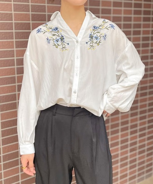 GORGE（ゴージ）の「刺しゅうバックレースアップタケノコシャツ（シャツ/ブラウス・レディース・スミクロ/ピンク/オフホワイト・F）」の13枚目の写真