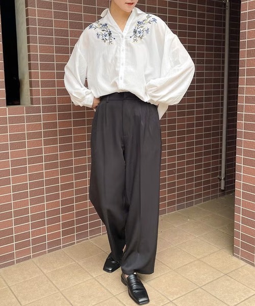 GORGE（ゴージ）の「刺しゅうバックレースアップタケノコシャツ（シャツ/ブラウス・レディース・スミクロ/ピンク/オフホワイト・F）」の14枚目の写真
