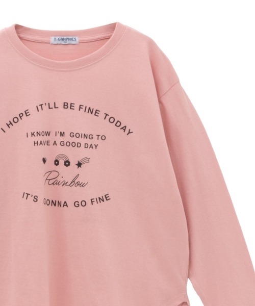 セール】【 ガールズ 】 プリント長袖 裾ラウンド Tシャツ ロンT 綿100  