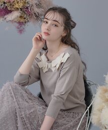 ◆【ほろ甘フェミニンニット】リボンネックニット