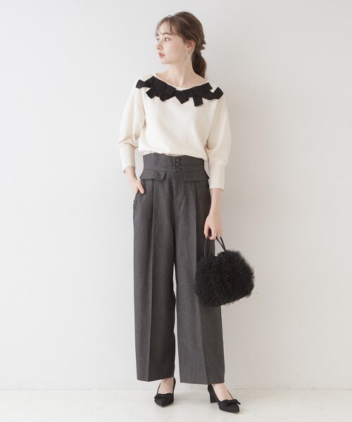 couture brooch（クチュールブローチ）の「◆【ほろ甘フェミニンニット】リボンネックニット（ニット/セーター・レディース・ブラック系3/アイボリー系3/ブラウン系その他5・38/42）」の10枚目の写真