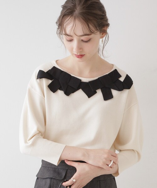 couture brooch（クチュールブローチ）の「◆【ほろ甘フェミニンニット】リボンネックニット（ニット/セーター・レディース・ブラック系3/アイボリー系3/ブラウン系その他5・38/42）」の14枚目の写真