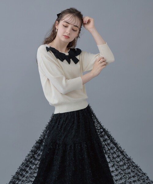 couture brooch（クチュールブローチ）の「◆【ほろ甘フェミニンニット】リボンネックニット（ニット/セーター・レディース・ブラック系3/アイボリー系3/ブラウン系その他5・38/42）」の19枚目の写真