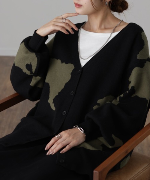 イヴ・サンローラン ヴィンテージ カモフラ柄 ニット カーディガン ウール混 M イヴ・サンローラン ヴィンテージ カモフラ柄 ニット カーディガン