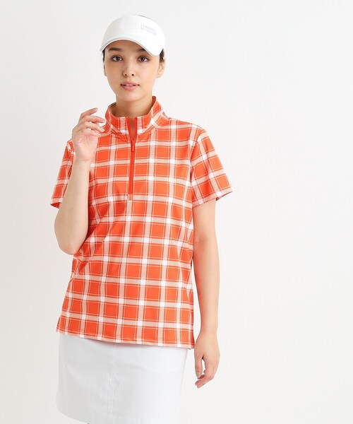 【セール】【ADBT】チェックデザイン 半袖ハーフジッププルオーバー（Tシャツ/カットソー）｜adabat（アダバット）