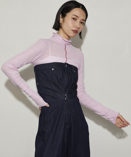 Firsthand（ファーストハンド）の「Firsthand/ファーストハンド ガーゼ天竺ハイネックカーディガン / 2WAY仕様（Tシャツ/カットソー・レディース・ブラック/ブルーグリーン/ホワイト/ピンク・ﾌﾘ-）」の7枚目の写真