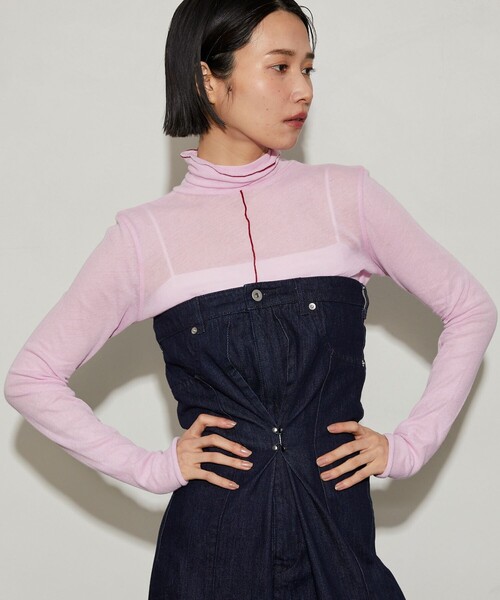 Firsthand（ファーストハンド）の「Firsthand/ファーストハンド ガーゼ天竺ハイネックカーディガン / 2WAY仕様（Tシャツ/カットソー・レディース・ブラック/ブルーグリーン/ホワイト/ピンク・ﾌﾘ-）」の4枚目の写真