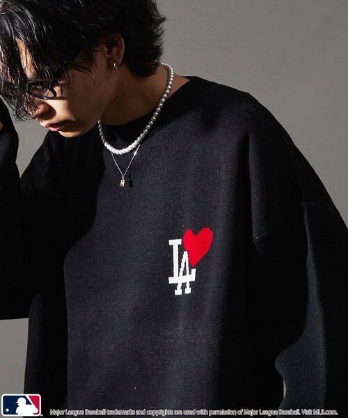 MLB(メジャーリーグベースボール)の「MLB/メジャーリーグベースボール MLB 別注 ハートロゴジャガードニット(限定展開)(ニット/セーター・メンズ・ネイビー/ブラック系その他/アッシュグレー/ブラック系その他2/アイボリー・MEDIUM/LARGE/SMALL)」の7枚目の写真