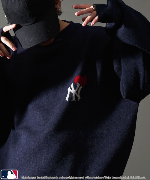MLB(メジャーリーグベースボール)の「MLB/メジャーリーグベースボール MLB 別注 ハートロゴジャガードニット(限定展開)(ニット/セーター・メンズ・ネイビー/ブラック系その他/アッシュグレー/ブラック系その他2/アイボリー・MEDIUM/LARGE/SMALL)」の5枚目の写真