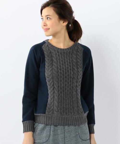 coen(コーエン)の「裏毛フロントニットドッキングプルオーバー(スウェット・レディース・グレー/ネイビー・LARGE/MEDIUM)」の1枚目の写真