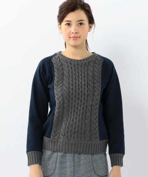 coen(コーエン)の「裏毛フロントニットドッキングプルオーバー(スウェット・レディース・グレー/ネイビー・LARGE/MEDIUM)」の4枚目の写真